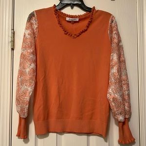 Siani Milano Sweater Orange (peach) Sheer Sleeves Size‎ Small